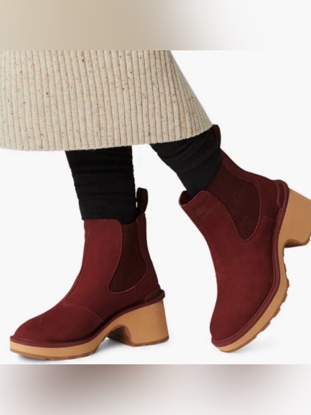 🌺🥀Sorel Burgundy Suede Chelsea Heeled Ankle Boots🥀🧡